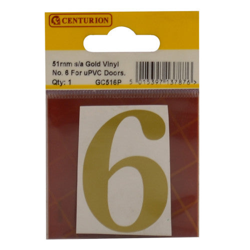 51mm Gold Traditional Oldstyle Font Vinyl Number 6
