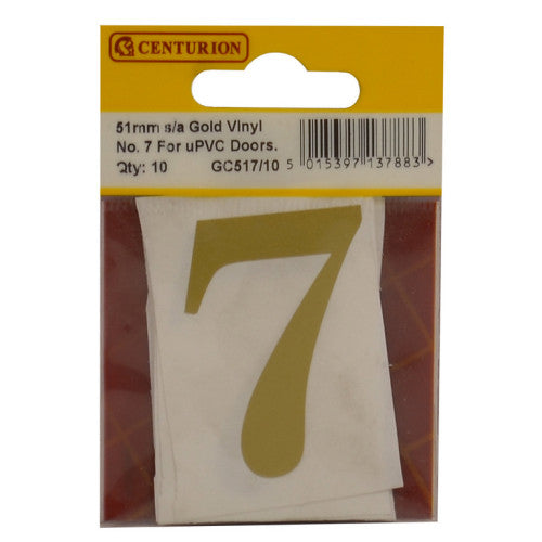 51mm Gold Traditional Oldstyle Font Vinyl Number 7 (Pack of 10)
