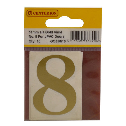 51mm Gold Traditional Oldstyle Font Vinyl Number 8 (Pack of 10)