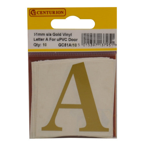 51mm Gold Traditional Oldstyle Font Vinyl Letter A (Pack of 10)