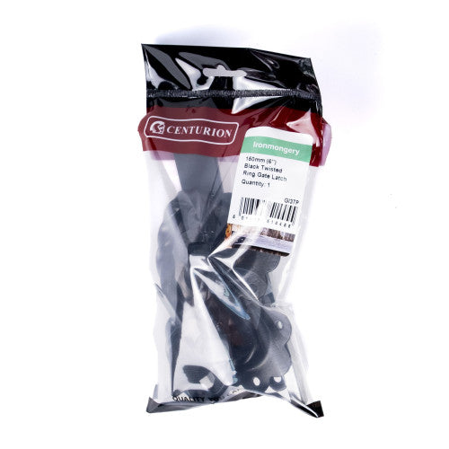 Twisted Ring Gate Latch, Epoxy Black, 150mm