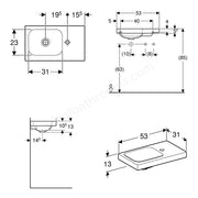 Geberit iCon light handrinse basin 530mm RH tap hole & shelf space - Satin - Main Image