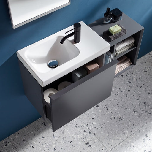 Geberit iCon light handrinse basin 530mm RH tap hole & shelf space - Satin - Image 2