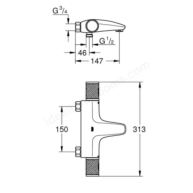 Grohe Grohtherm 1000 Performance Thermostatic Bath Shower Mixer - Chrome - Main Image