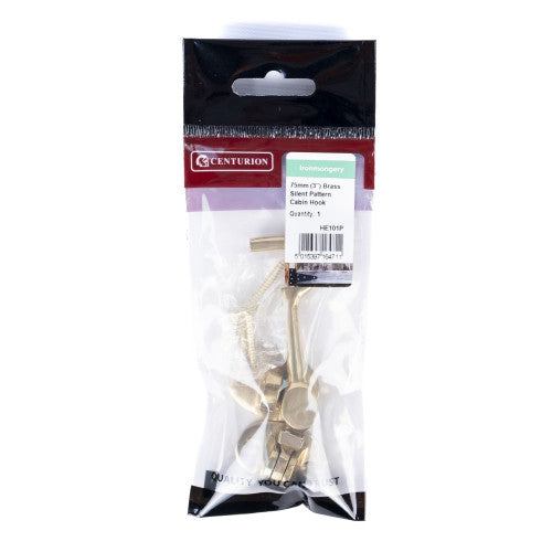 Silent Pattern Brass Cabin Hooks, Polished Brass, 75mm