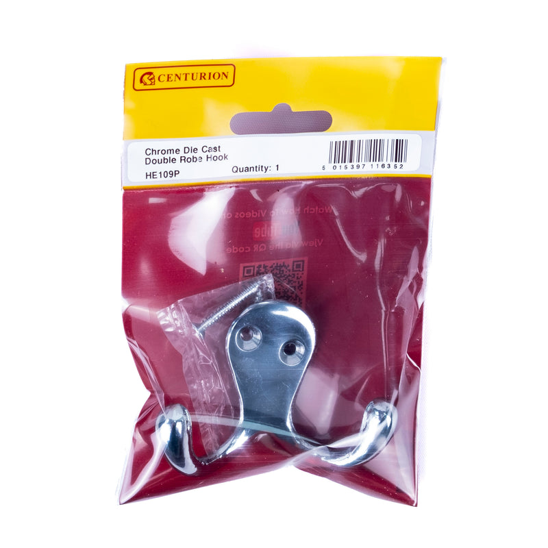 50mm CP Die Cast Double Robe Hook