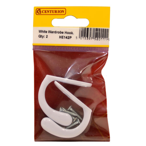 50mm Die Cast Single Wardrobe Hook - White - Pack of 2