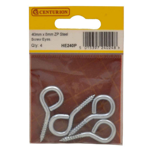 Steel Screw Eyes  - Zinc Plated - 40mm x 3.6mm - (Pack of 4)