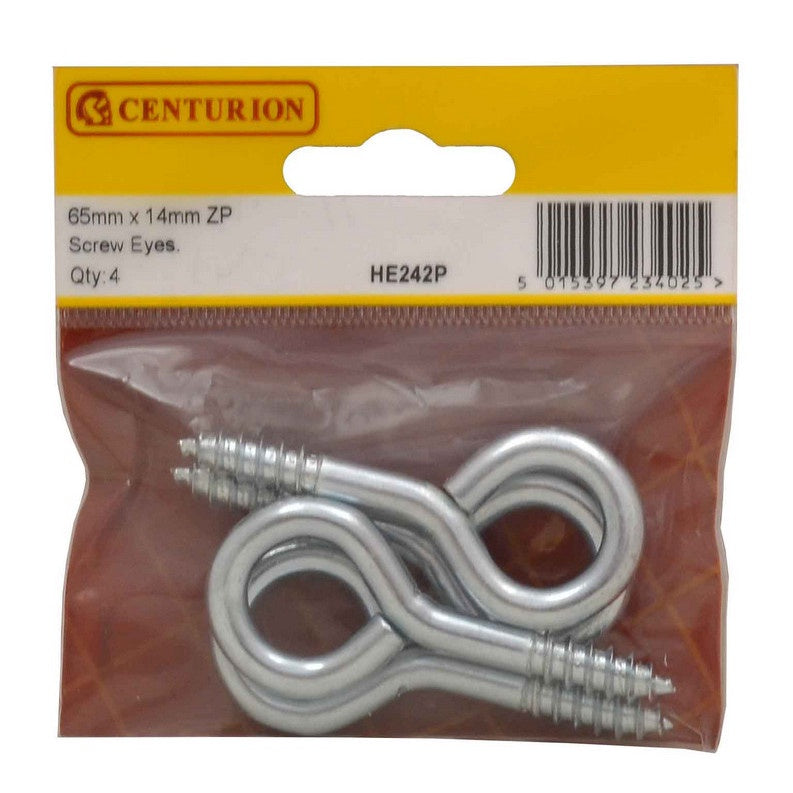 Steel Screw Eyes - Zinc Plated - 65mm x 6mm - (Pack of 4)