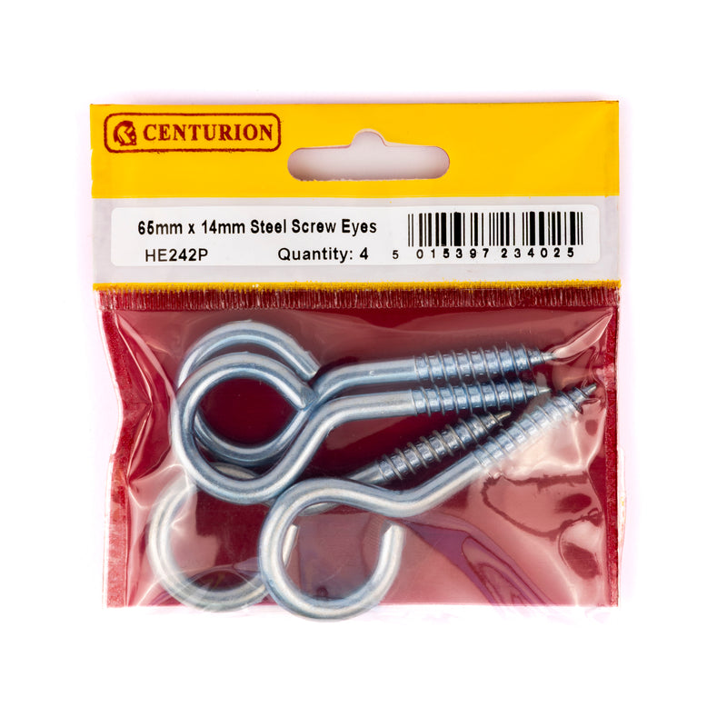 Steel Screw Eyes  - Zinc Plated - 65mm x 6mm - (Pack of 4) - Pack of 5