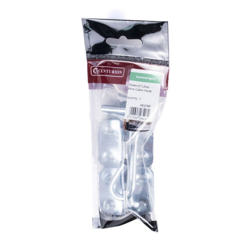 Wire Cabin Hooks, Zinc Plated, 75mm