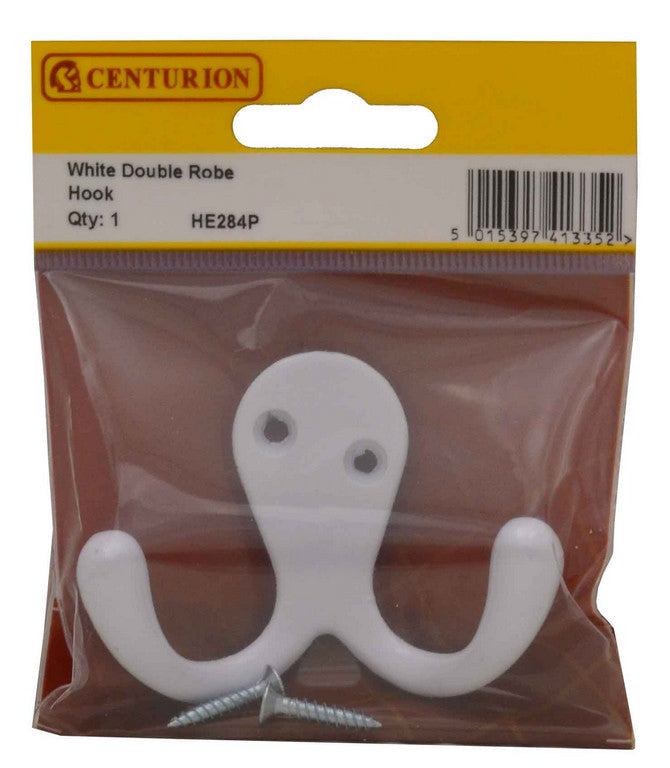 70mm Die Cast Double Robe Hook - White - Pack Qty 1