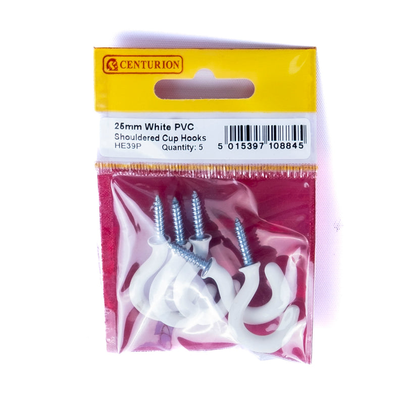 25mm White Shouldered PVC Cup Hooks