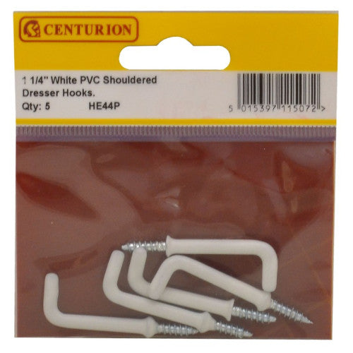 32mm White PVC Shouldered Dresser Hooks (Pack of 5)