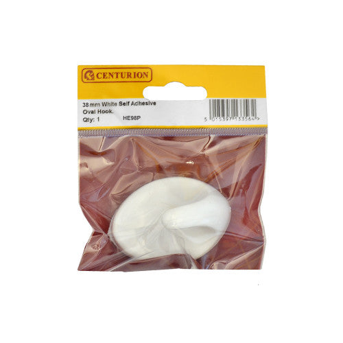 40mm White Plastic Self Adhesive Oval Hook (Pack of 2)