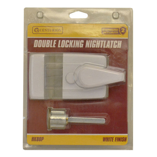 Double Locking Night latch, White-Polished Brass Cylinder, Narrow 40mm