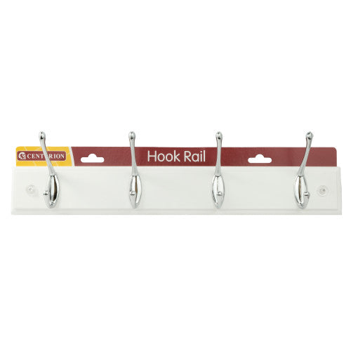 4 Hook Standard Hook Rail - Chrome Plated Hooks - Solid White Board