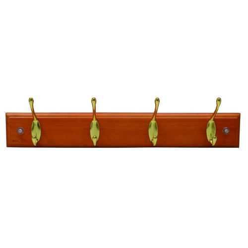 4 Brass Hook Standard Coat Rail - Antique Pine Board