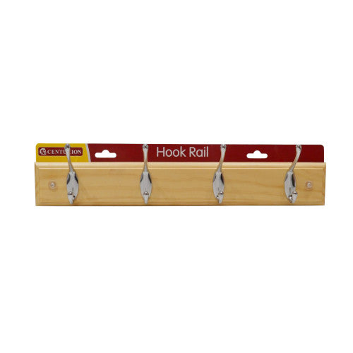 4 Hook Standard Hook Rail - Chrome Plated Hooks - Pine Board