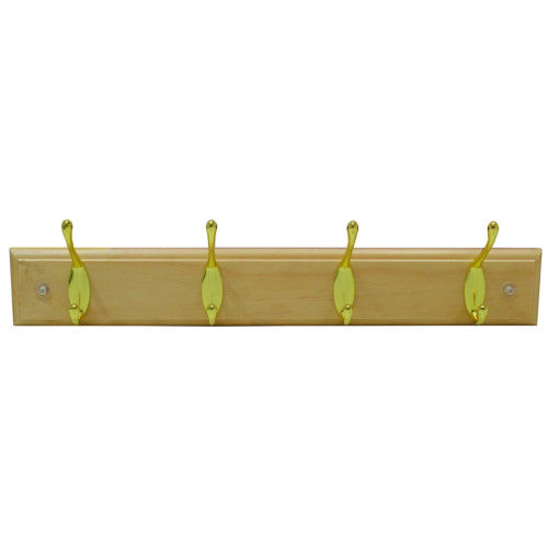 4 Standard Hook Rail - Brass Hooks - Pine Board