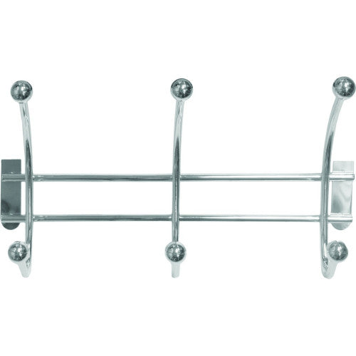 Over the Door Metal Hat & Coat Rail - 3 Ball End Hooks - Polished Chrome