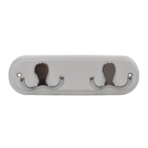 Robe Double Hook Board - Chrome Plated Hooks - White Wood Board