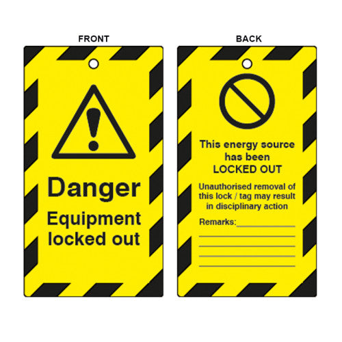 'Danger Equipment Locked Out' Lockout Tag (Double Sided, 10 Pack)
