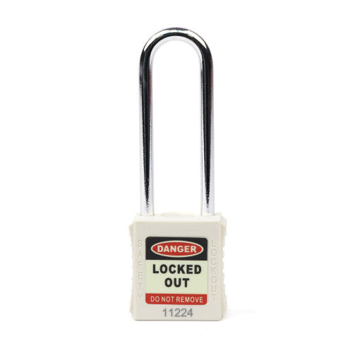 Safety Lockout Padlocks Long Shackle, White (Each)