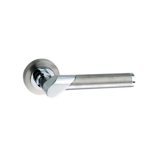Mediterranean Tunis Lever Door Handle on Round Rose - Satin Nickel/Polished Chrome