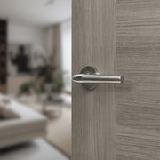 Mediterranean Toulon Lever Door Handle on Round Rose - Satin Nickel/Polished Chrome