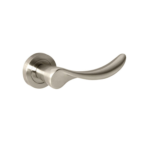 Mediterranean Malaga Lever Door Handle on Round Rose - Satin Nickel