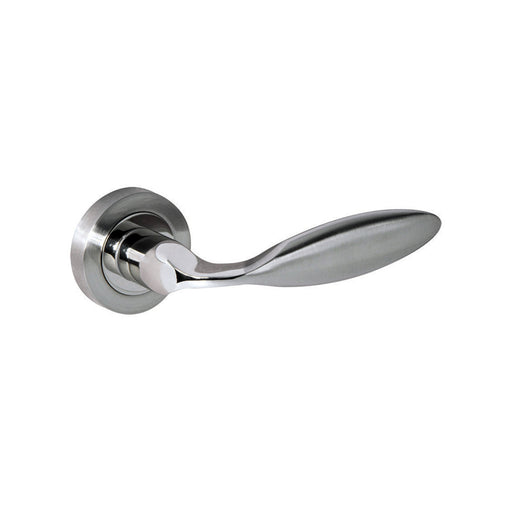 Mediterranean Ibiza Lever Door Handle on Round Rose - Satin Nickel/Polished Nickel