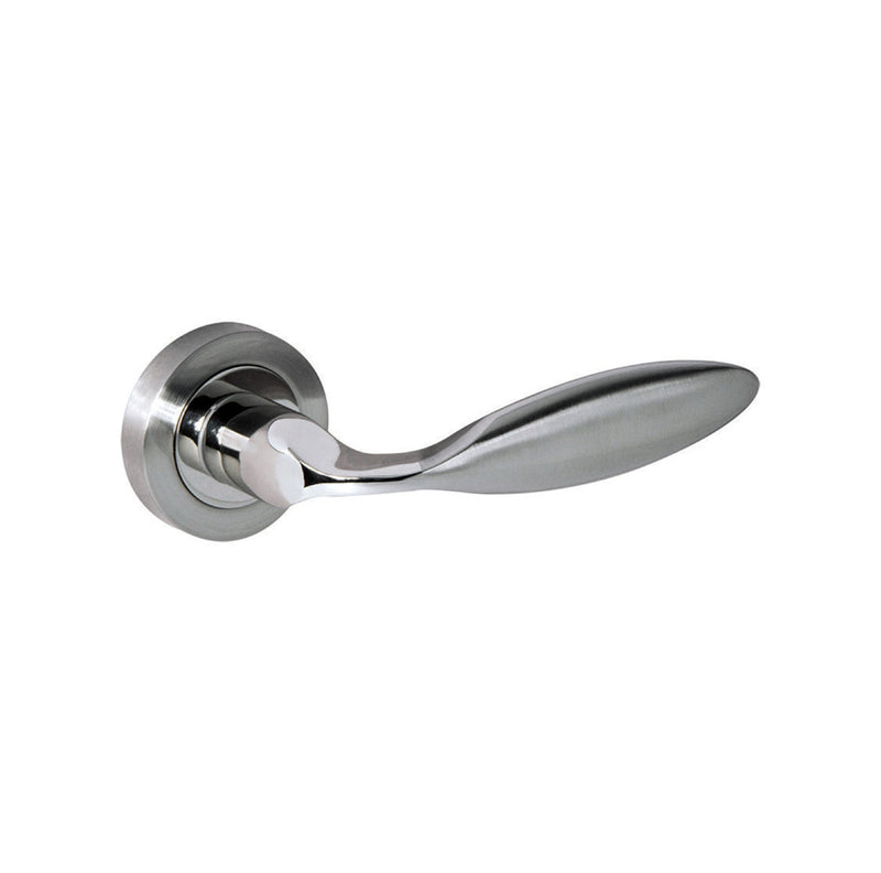 Mediterranean Ibiza Lever Door Handle on Round Rose - Satin Nickel/Polished Nickel