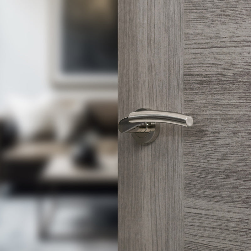 Mediterranean Messina Lever Door Handle on Round Rose - Satin Nickel/Polished Nickel