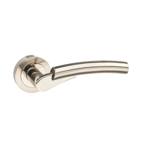 Mediterranean Messina Lever Door Handle on Round Rose - Satin Nickel/Polished Nickel