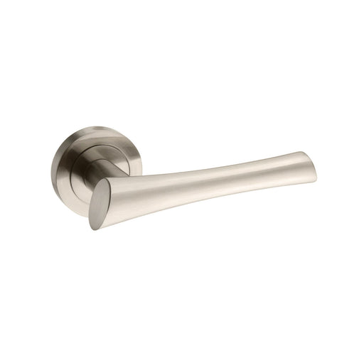 Mediterranean Corsica Lever Door Handle on Round Rose - Satin Nickel