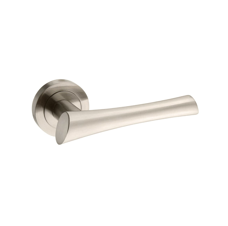 Mediterranean Corsica Lever Door Handle on Round Rose - Satin Nickel