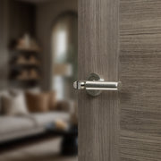 Mediterranean Palermo Lever Door Handle on Round Rose - Satin Nickel/Polished Nickel
