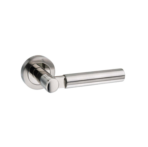 Mediterranean Palermo Lever Door Handle on Round Rose - Satin Nickel/Polished Nickel