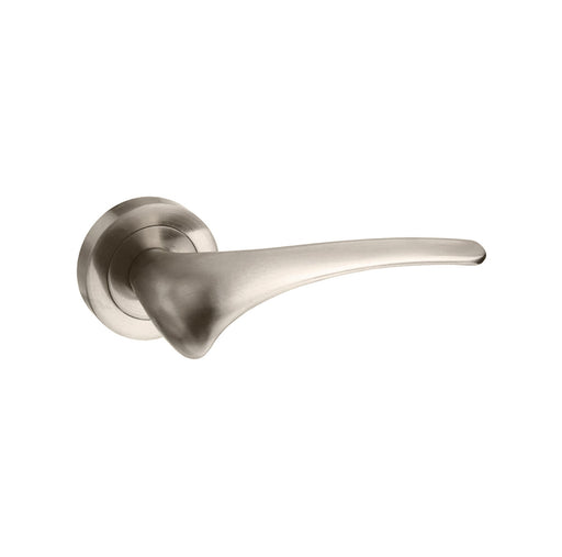 Mediterranean Marseille Lever Door Handle on Round Rose - Satin Nickel