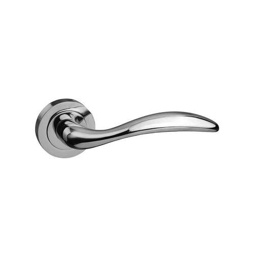 Mediterranean Ancon Lever Door Handle on Round Rose - Polished Chrome
