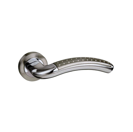 Mediterranean Monaco Lever Door Handle on Round Rose - Satin Nickel/Polished Chrome