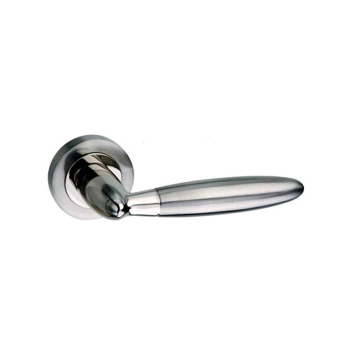 Mediterranean Gibraltar Lever Door Handle on Round Rose - Satin Nickel/Polished Nickel