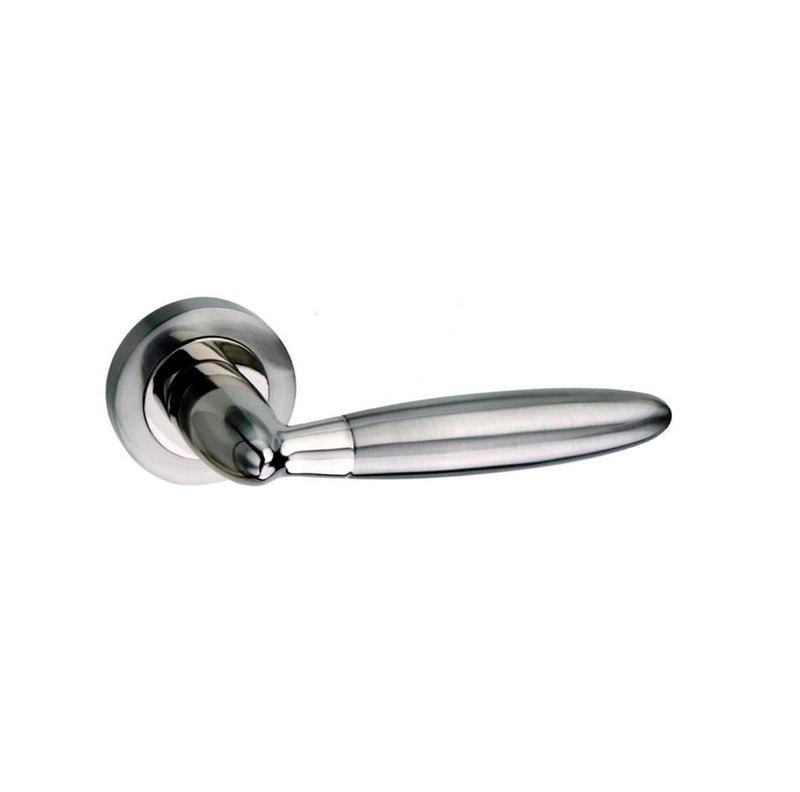 Mediterranean Gibraltar Lever Door Handle on Round Rose - Satin Nickel/Polished Nickel