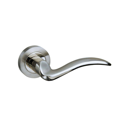 Mediterranean Valencia Lever Door Handle on Round Rose - Satin Nickel/Polished Nickel