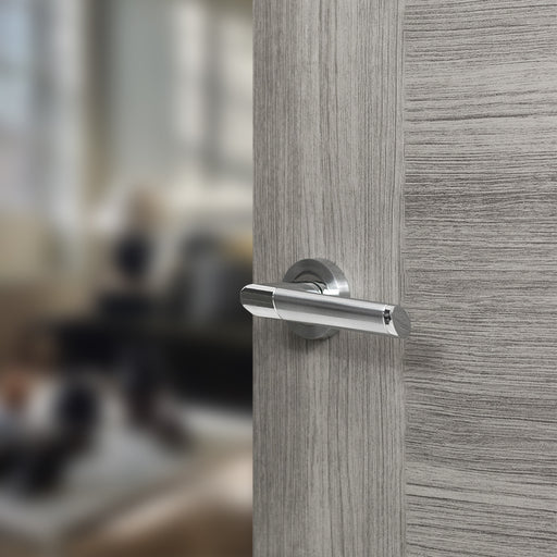 Mediterranean Santorini Lever Door Handle on Round Rose - Satin Chrome/Polished Chrome