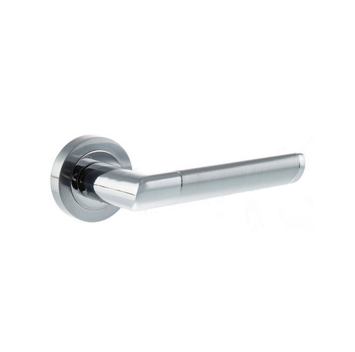 Mediterranean Santorini Lever Door Handle on Round Rose - Satin Chrome/Polished Chrome
