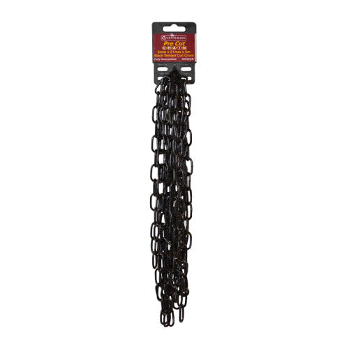 Steel Welded Straight Link Pre Cut Chain, Black, 3mm x 21mm x 5m