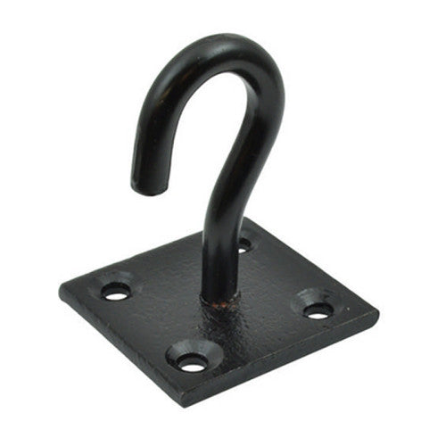 Steel Hook On Plate, Black, 8mm x 50mm