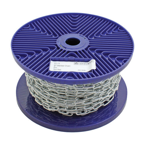 Steel Welded Straight Link Chain, Zinc Plated, 3mm x 26mm x 30m